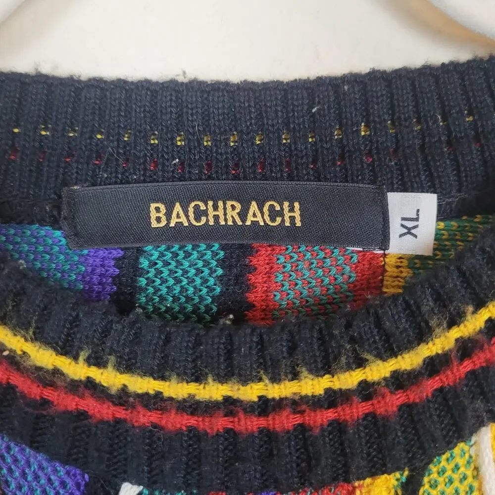 Bachrach‎ Sweater XL Multicolor Chunky 3D Knit Coogi Style Chunky Biggie 90s
